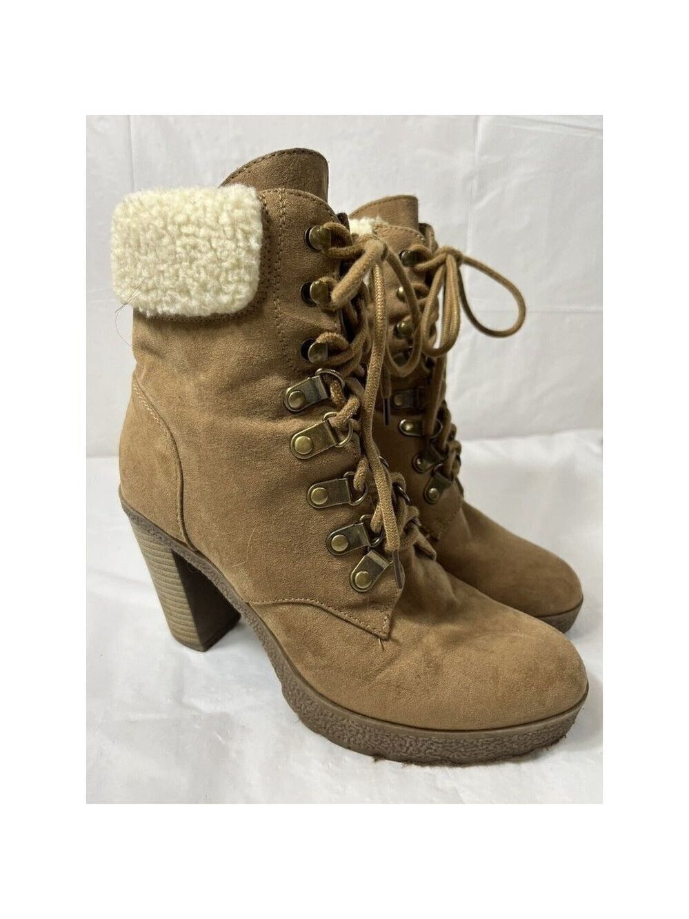 Women’s Brash Moto Boots Size 6 1/2 Sherpa Trim platform - Picture 2 of 15
